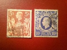 2 Timbre Marea Britanie Rege George VI - 1939 , 5 si 10shillingi stampilate