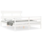 Cumpara ieftin Cadru de pat cu tablie, alb, 160x200 cm, lemn masiv