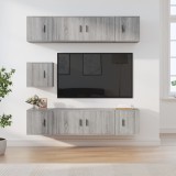 vidaXL Set comode TV, 7 piese, gri sonoma, lemn compozit