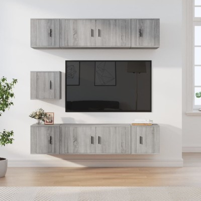 Set comode TV, 7 piese, gri sonoma, lemn compozit foto