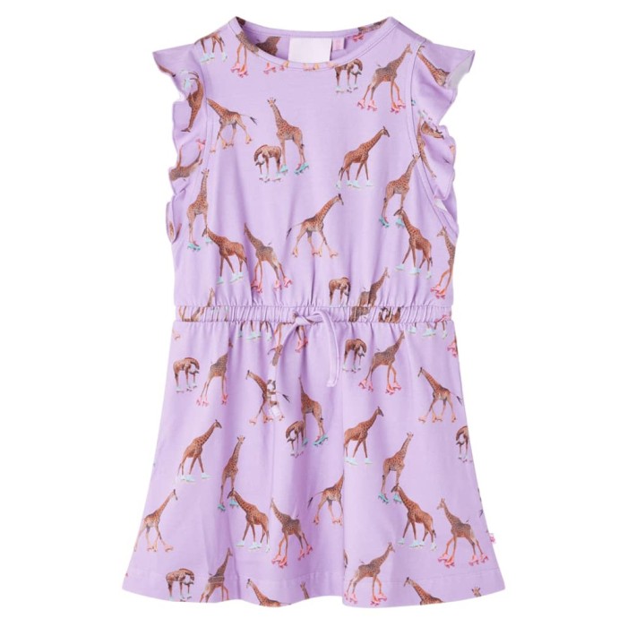 Rochie de copii, m&acirc;neci cu volane șnur talie, lila 92 14600