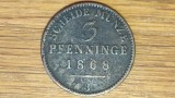 Germania state - Prusia / Prussia - 3 Pfenninge / Pfennig 1868 litera B / Hanovra - rara - Wilhelm I