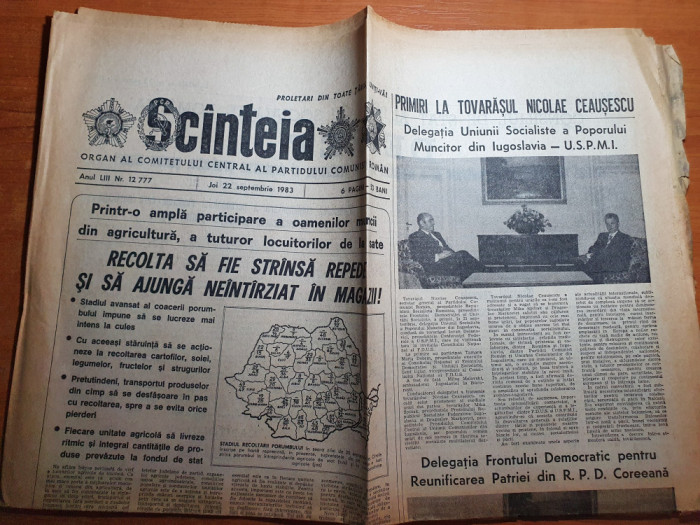 scanteia 22 septembrie 1983-insemnari din unitatiile agricole din jud. timis