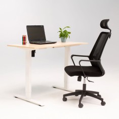 Birou reglabil electric LiftUp, inaltime reglabila, controler sus/jos, 1 motor, cadru alb, blat crem 140x70 cm, nou