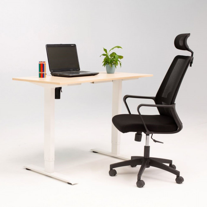 Birou reglabil electric IntelliFlex 2 motoare, controler digital cu memorie, sistem anticoliziune, cadru alb, blat crem 160x80 cm, nou