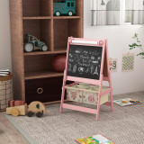 Tablă pentru copii 3 &icirc;n 1 cu 2 containere AIYAPLAY, șevalet de artă din lemn pentru copii cu v&acirc;rsta &icirc;ntre 3-8 ani, 54x46,5x93cm, de culoare roz