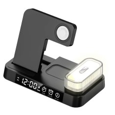 Statie de incarcare fara fir, rapida de 30 W cu lampa de noapte RGB, Ceas cu alarma, Incarcator fara fir magnetic de 5 in l