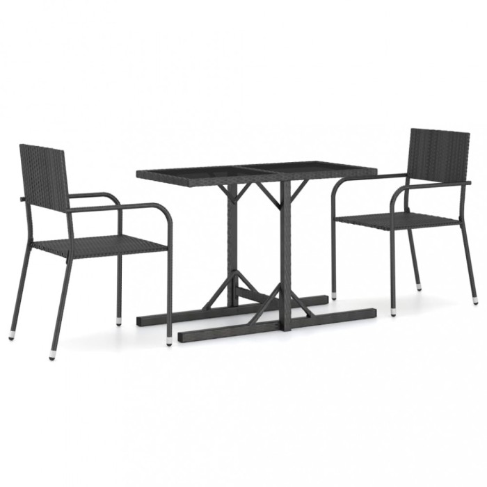 Set mobilier de gradina, 3 piese, negru