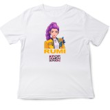 Tricou copii K Pop Demon Huntrix, 9-10 ani, alb, print detaliat
