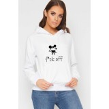 Hanorac dama alb - f*ck off Mickey Mouse - S