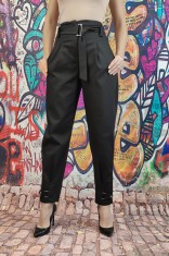 T582-1 Pantaloni casual bufanti cu elastic si cordon in talie