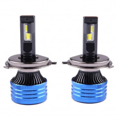 Set 2 LED-uri Auto Techstar® P41, H4, 100w, 16000 Lumeni, 6500K, AUTO, 12-24 Volti, CSP, Canbus, Miez Cupru, Radiator Aluminiu