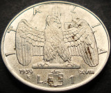 Cumpara ieftin Moneda istorica 1 LIRA - ITALIA FASCISTA, anul 1939 * cod 4056, Europa