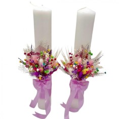 Set Lumanari pentru Nunta , Personalizabile cu nume si data, Plante Uscate , Eventissimi, 40 cm, Multicolor, Aranjament Frontal