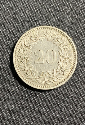 Moneda 20 rappen 1920 Elvetia foto