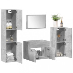 Set mobilier de baie, 4 piese, gri beton, lemn compozit foto