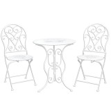 Cumpara ieftin Set 2 scaune pliabile si masa fier forjat alb negru &Oslash; 60 cm x 70 h, 40 cm x 40 cm x 92 h