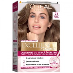 Vopsea de par permanenta Excellence Creme 7.1 Blond Cenusiu, 192ml, L&#039;Oreal Paris