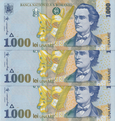 Romania, 1x1000 lei 1998, UNC_filigran mare_serie mica 010A... foto