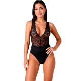 Cumpara ieftin Lenjerie sexy teddy PASSION Evalie, body erotic mulat cu dantelă și spatele gol, mărime S/M, culoare negru