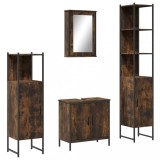 Set mobilier de baie, 4 piese, stejar fumuriu, lemn prelucrat