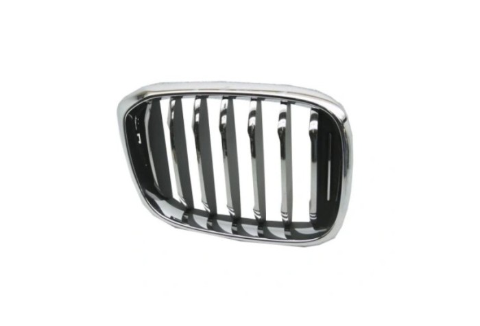 Grila masca fata BMW X3 (G01), 06.2017-07.2021, model : Luxury line; X4 (G02), 03.2018-, partea dreapta, cu rame cromate, cu bandou cromat; negru,