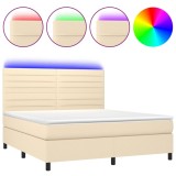 Cumpara ieftin Pat cu arcuri, saltea si LED, crem, 180x200 cm, textil