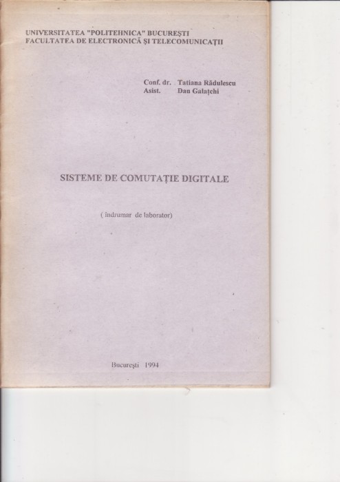 Telecomunicatii-Sisteme de comutatie digitale-indrumar laborator-T. Radulescu