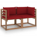 Canapea din paleti de gradina 2 locuri perne rosiu vin lemn pin GartenMobel Dekor, vidaXL