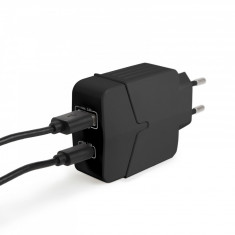 Adaptor de retea usb + type-c pd18w cu incarcare rapida - negru foto