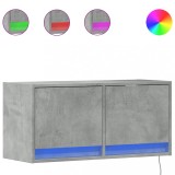 Cumpara ieftin Comoda TV de perete cu lumini LED, gri beton, 80x31x38 cm