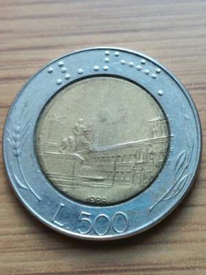 Moneda Italia 500 lire 1988 foto