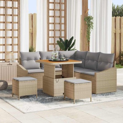 vidaXL Set de canapele pentru grădină cu pernă 8 pcs Bej Rattan poli 3362652 foto