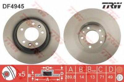 Disc frana FIAT SCUDO platou / sasiu (272, 270) (2007 - 2016) TRW DF4945 foto