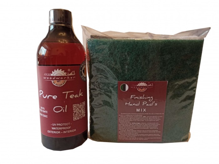Prep&rsquo;N&rsquo;Shine-Pure Teak Oil &amp; Hand Pad&rsquo;s Mix Abrasive, alb, negru, verde, 500 ml