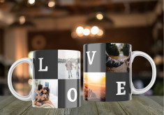 Cană personalizată cu 4 poze + Love Termosensibila-alb-sclipici-interior foto