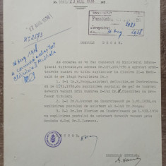 Aprobare numiri suplinitori la Clinica II-a Medicala, Bucuresti 1938