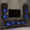VidaXL Unități de perete TV cu LED-uri, 8 piese, stejar fumuriu, lemn 3216594