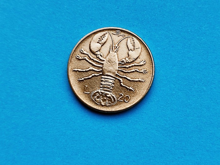 20 Lire 1974 San Marino-AUNC-RAR-in realitate arata bine!