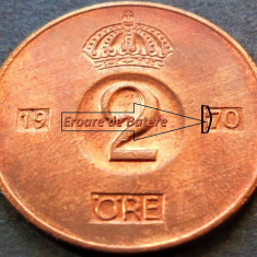 Moneda 2 ORE - SUEDIA, anul 1970 *cod 4281 B = A.UNC - EROARE de BATERE