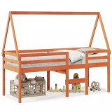 Cumpara ieftin Pat inalt cu acoperis, maro ceruit, 75x190 cm, lemn masiv pin