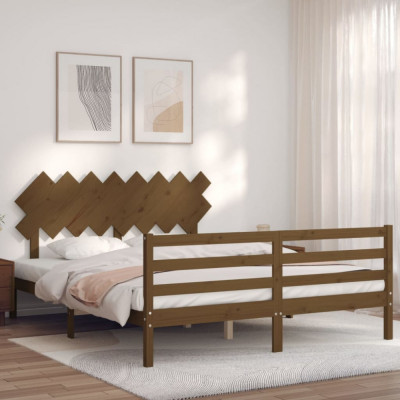 Cadru de pat cu tablie, maro miere, 160x200 cm, lemn masiv GartenMobel Dekor foto