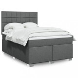 VidaXL Pat box spring cu saltea, gri &icirc;nchis, 140x200 cm, textil 3290512