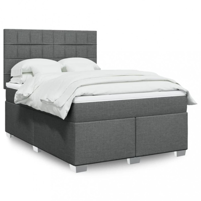 vidaXL Pat box spring cu saltea, gri &icirc;nchis, 140x200 cm, textil 3290512