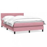 VidaXL Pat box spring cu saltea, roz, 140x210 cm, catifea