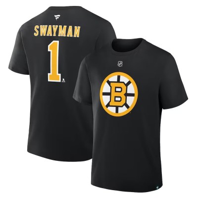 Boston Bruins tricou de bărbați Jeremy Swayman #1 Stack Logo Name &amp;amp;amp; Number 2025/2026 Season - M foto