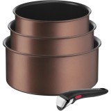 Set 4 piese Tefal Ingenio Resource, cratita 16/28/20 cm, maner detasabil, invelis antiaderent Titanium, indicator temperatura Thermo-Signal, maro