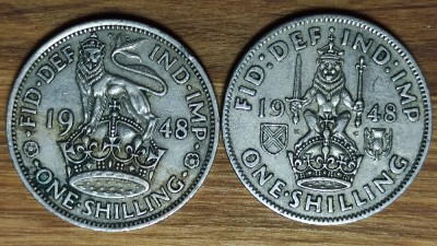 Anglia Marea Britanie - set 2 x 1 shilling 1948 -efigii Anglia+Scotia- George VI foto