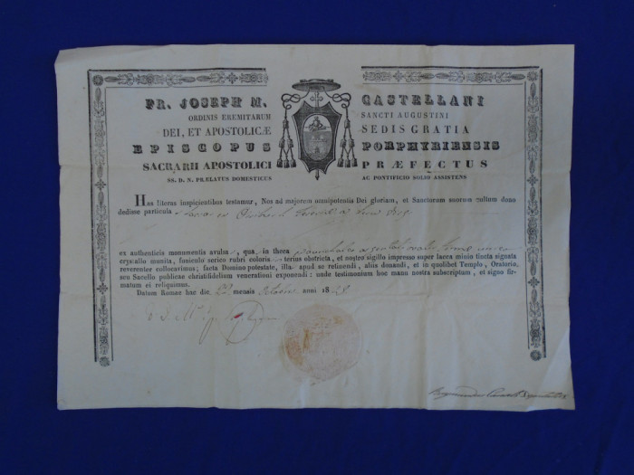 FR. JOSEPH M. CASTELANI * DOCUMENT VECHI CATOLIC , IN LIMBA LATINA , ROMA , 1848