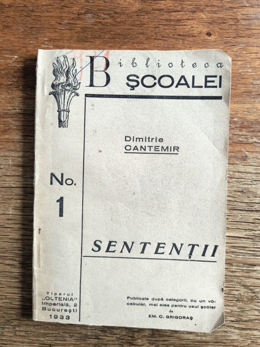 Sententii - Dimitrie Cantemir, 1933 / R4P1S